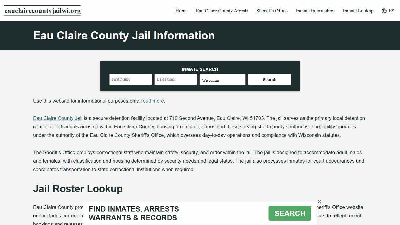 Eau Claire County, WI Jail Roster, Inmate Info